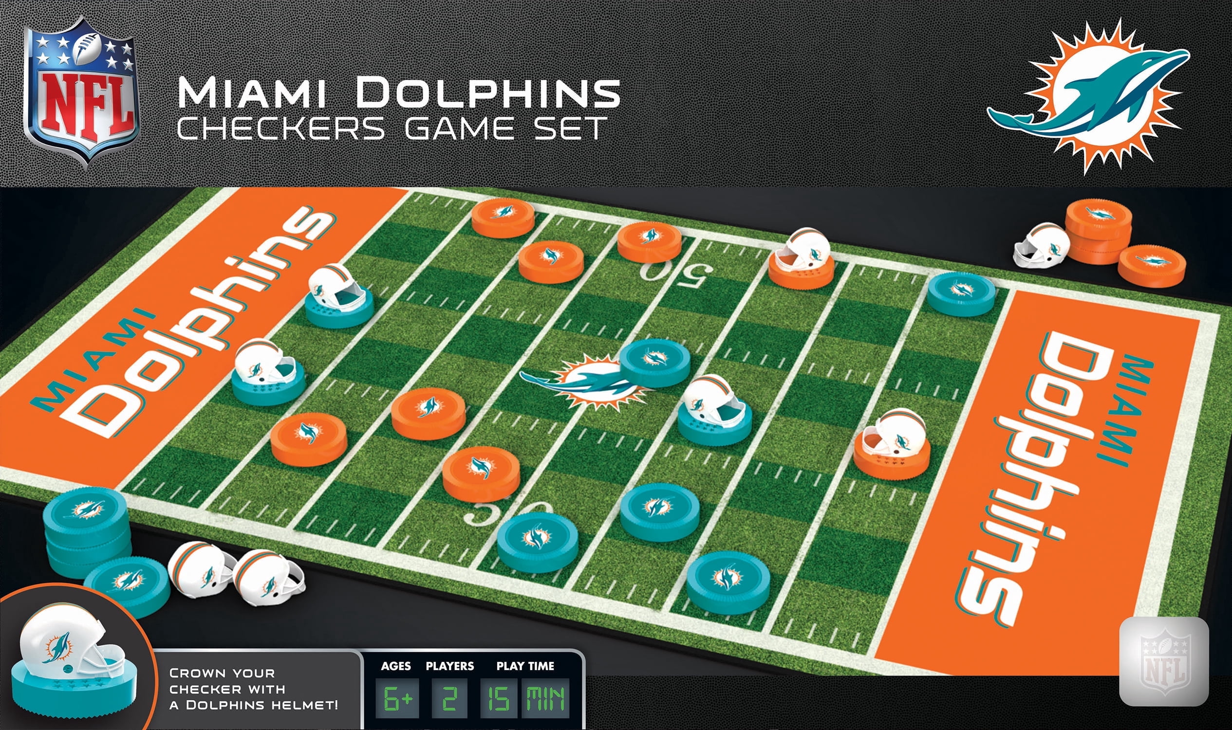 MasterPieces NFL Miami Dolphins Checkers Game for Kids 6+