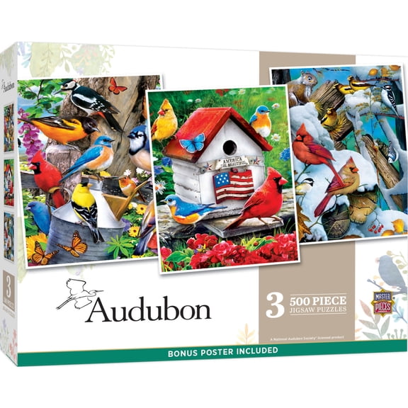 MasterPieces Puzzle Bundle - Audubon 3-Pack 500 Piece Jigsaw Puzzles