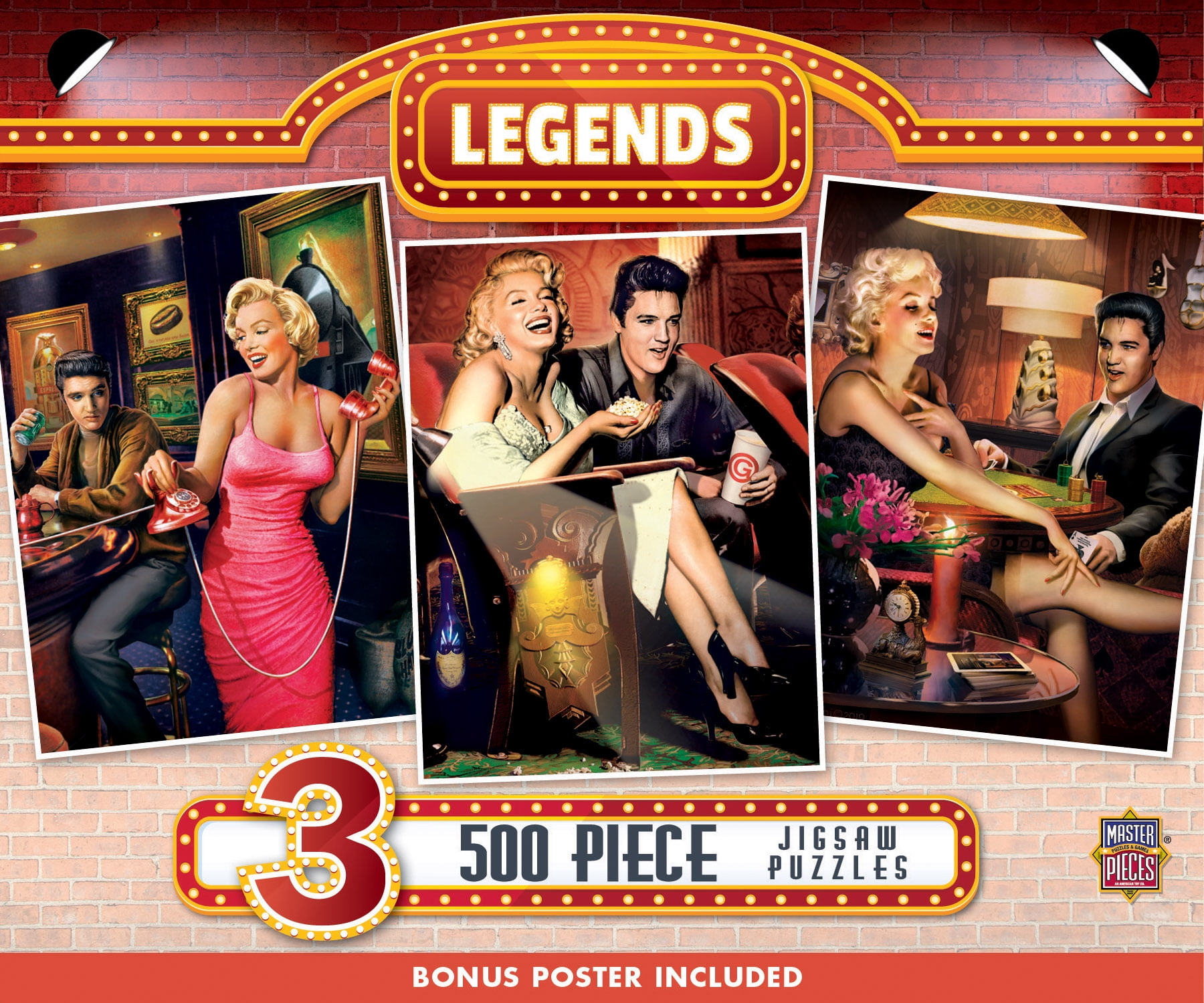 MasterPieces Legends Puzzle Bundle - 3-Pack 500 Piece Jigsaw Puzzles Featuring Elvis & Marilyn