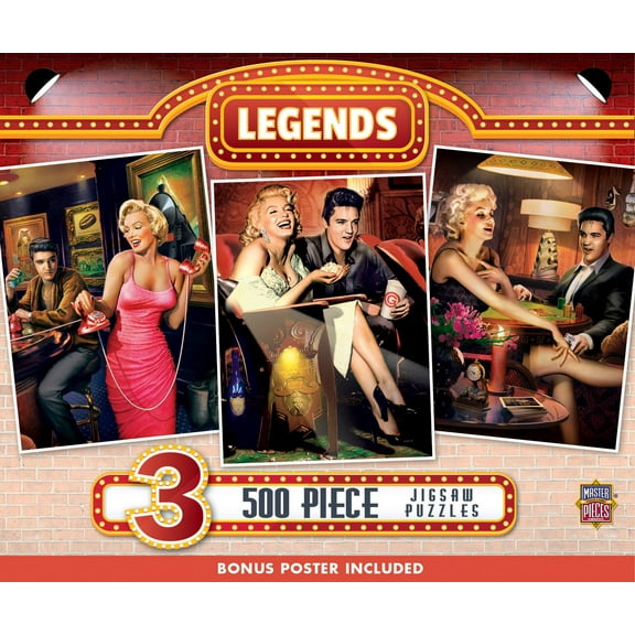 MasterPieces Legends Puzzle Bundle - 3-Pack 500 Piece Jigsaw Puzzles Featuring Elvis & Marilyn