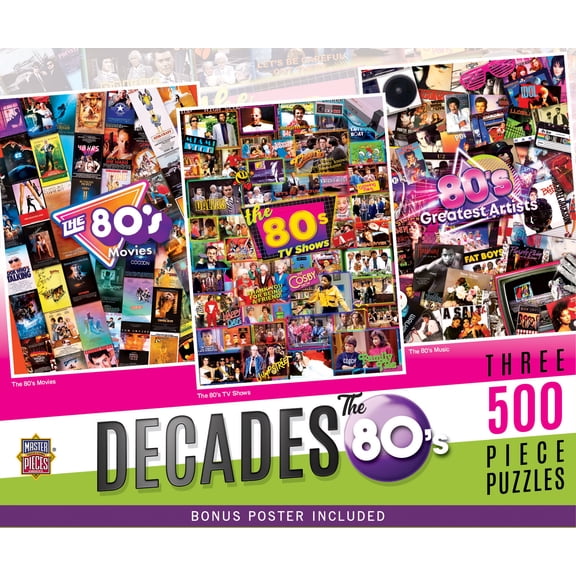 MasterPieces Puzzle Bundle - The 80's 3-Pack 500 Piece Jigsaw Puzzles