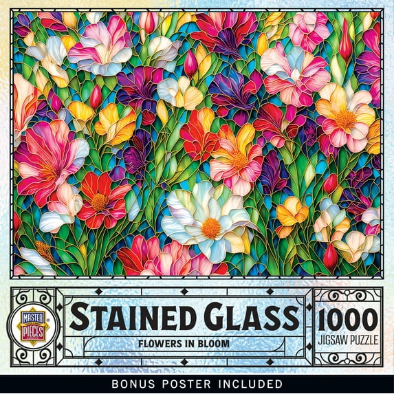 MasterPieces Stained Glass 1000 Piece Puzzle - Flowers in Bloom - 19.25"x26.75"