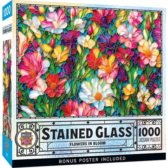 MasterPieces Stained Glass Jigsaw Puzzle Flowers in Bloom - Interlocking - 1000 Piece, 19.25"x26.75"