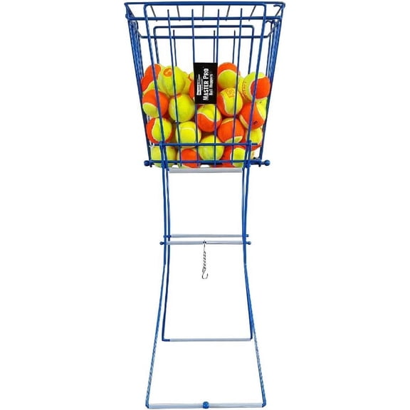 MasterPro 72-Ball Hopper - Tennis Ball Basket and Pick-Up | Holds 72 Balls | Easy Ball Pick-Up | No Tool Assembly | Adjustable Height | All Types of Tennis Balls | Easy-Grip Knobs