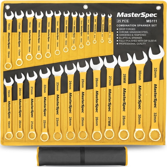 MasterSpec 25-Piece Combination Wrench Set, 6–32mm Metric, 15° Offset Box End