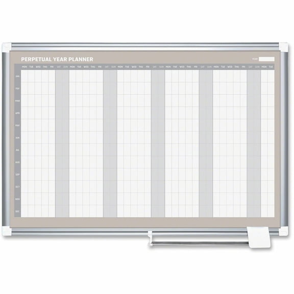 MasterVision GA0594830 48 in. x 36 in. Perpetual Year Planner - White/Silver