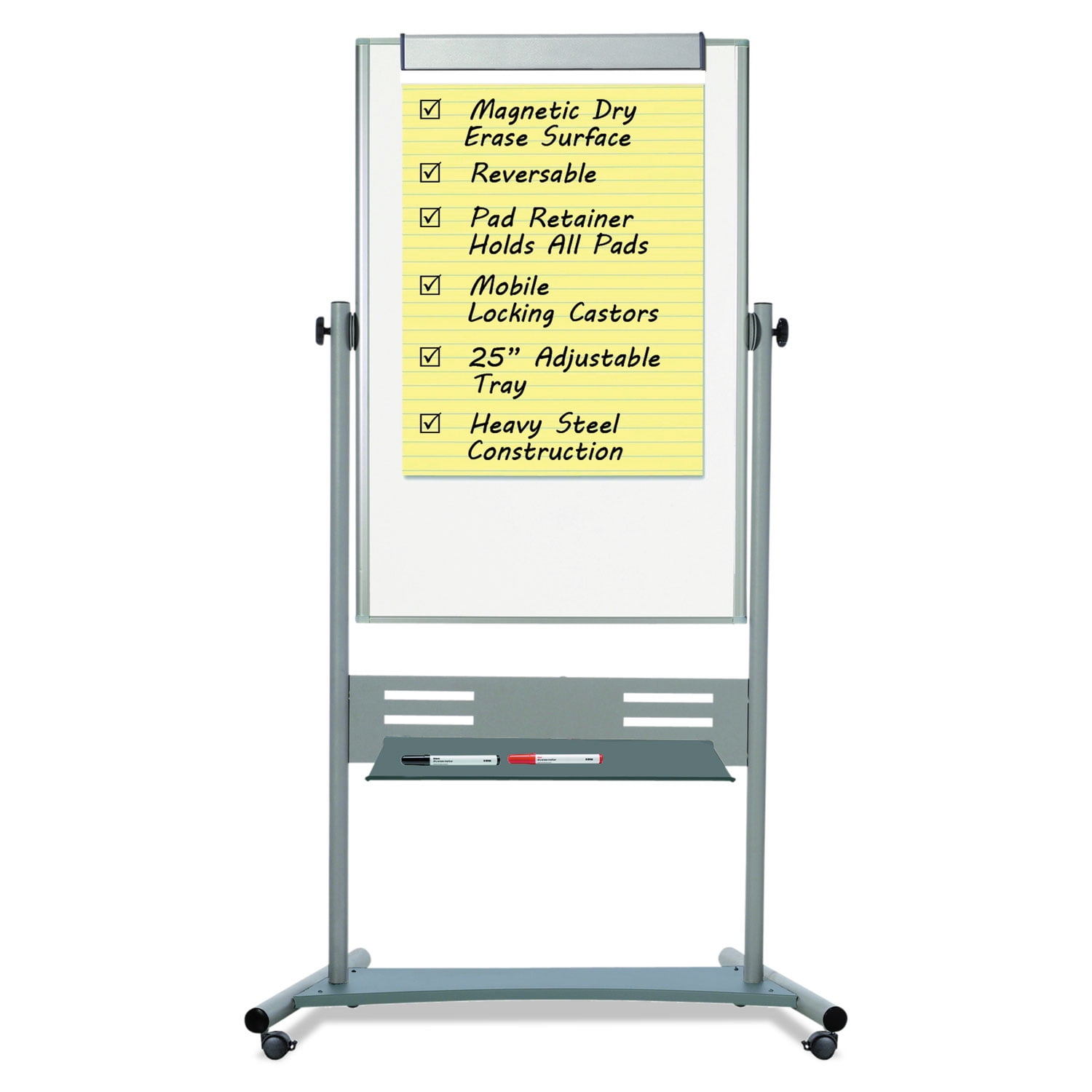 MasterVision Gold Ultra Evolution Revolver Mobile Presentation Non-Magnetic Dry-Erase Whiteboard Easel, 36" x 47", Aluminum Frame With Silver Finish