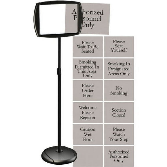 MasterVision Interchangeable Floor Pedestal Sign 1 Each - Please Wait To Be Seated, Authorized Personnel Only, Please Watch Your Step, Please Seat Yourself, Smoking In Designated Areas Only, Smoking P