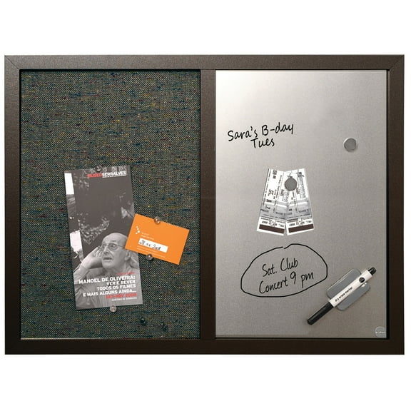 MasterVision Magnetic Dry-Erase Whiteboard/Fabric Bulletin Combination Cubicle Board, 18" x 24", Wood Frame With Black Finish