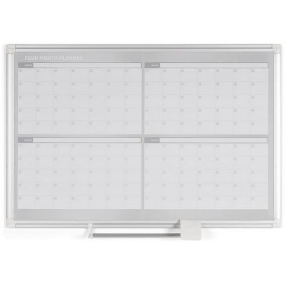 MasterVision Magnetic Gold Ultra 4 Month Planner Monthly Silver, White, Aluminum 36" h x 48" w Scratch Resistant