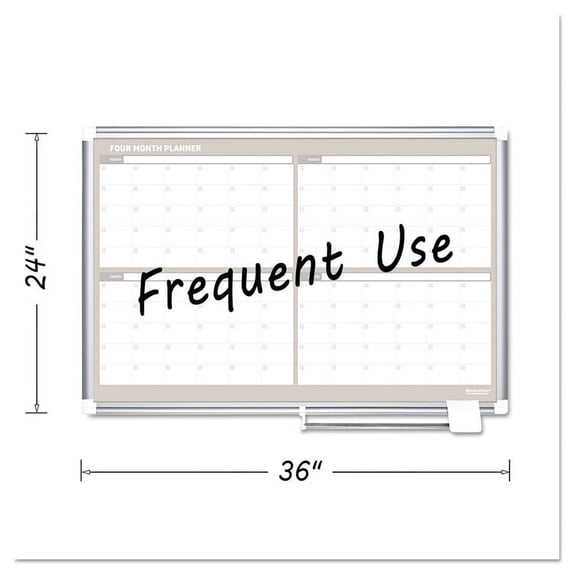 Magnetic Steel Dry-Erase Four Month Planner, 24" X 36", Aluminum Frame