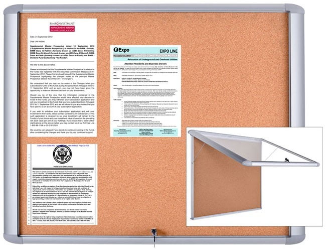 MasterVision Weather Resistant Cork Bulletin Enclosed Board Cabinet 30 inch X 26.5 inch Aluminum Frame