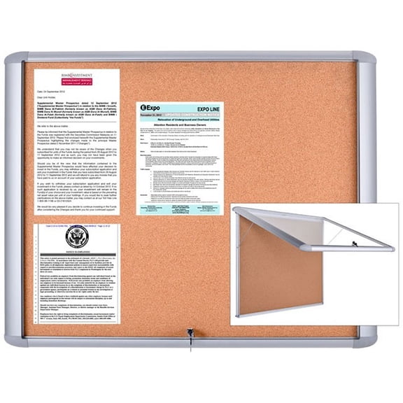 MasterVision Weather Resistant Cork Bulletin Enclosed Board Cabinet 47 inch X 38.3 inch Aluminum Frame