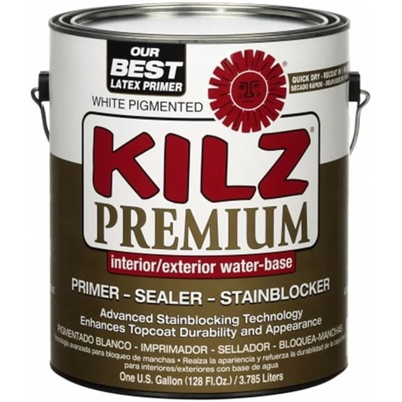 Masterchem 1 Gallon White Flat Kilz Premium Water Based Sealer Primer & Stainbl - Pack of 4