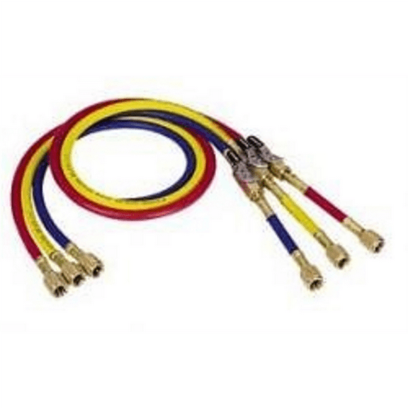 Mastercool 72" YELLOW CHARGING HOSE W/MANUAL SHUT-OFF
