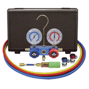 Mastercool 89661-UV Aluminum Manifold Gauge Set, Silicone Dampened Gauges, Nylon Barrier Hoses, Sight Glass Couplers, Mini Dye Injector, Complete A C Service Kit