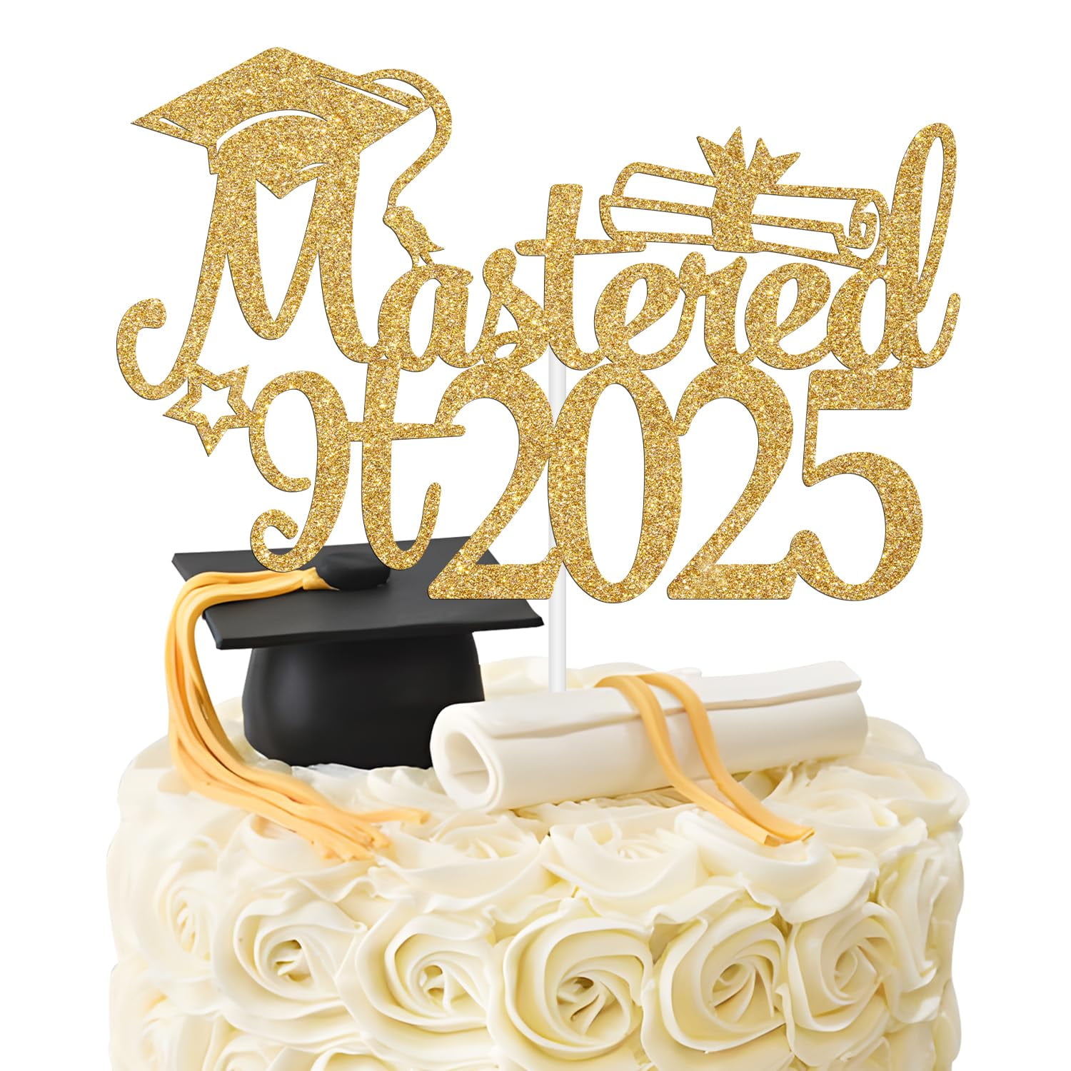 Mastered It 2025 Tortenaufsatz – Gold-Glitzer Dekoration Für Master-Abschluss, Kuchendekoration