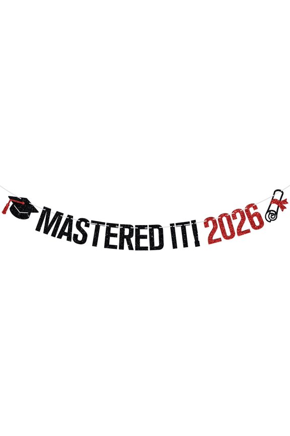 Mastered It Banner, Congrats Masters, Master Degree Survivor, Class of 2026 College Universary Graduation Party Decorations Supplies, Black and Red Glitter
