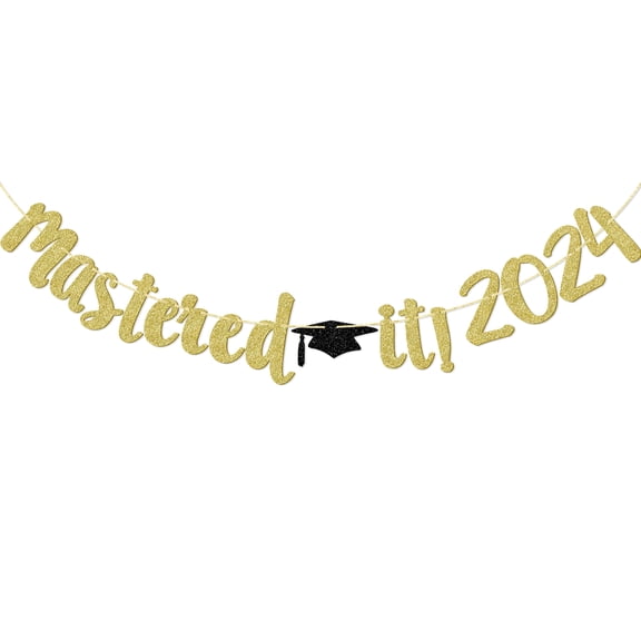 Mastered It 2024 Banner, Graduation Sign, Class of 2024 Congrats Grad Party Decorations Congratulations Assembled Photo Backdrop Supplies (Gold Glitter)