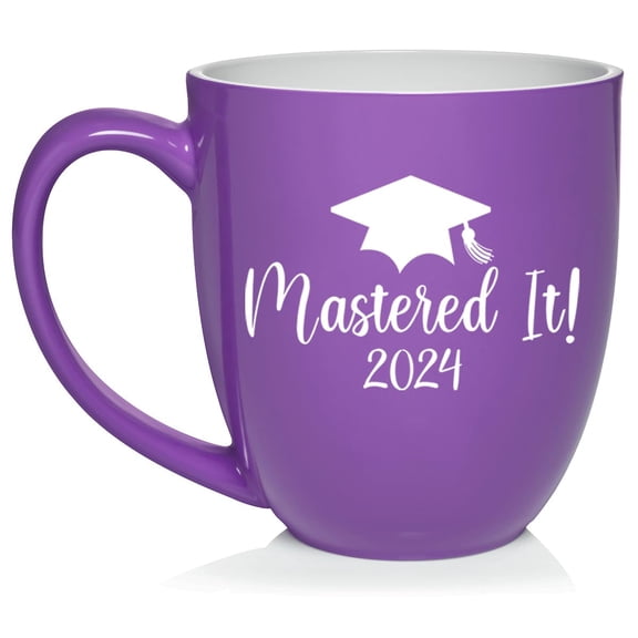 Mastered It 2024 SCRIPT Graduation Masters Degree Ceramic Coffee Mug Tea Cup Gift for Her, Him, Friend, Coworker, Wife, Husband (16oz Purple)