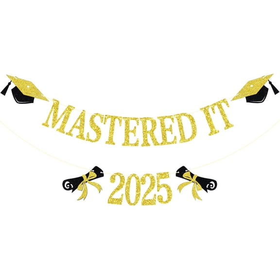 Mastered It 2025 Banner, Congrats Master, Happy Masters Degree, You Did It, Class of 2025 Masters Graduation Party Decorations, Gold Glitter