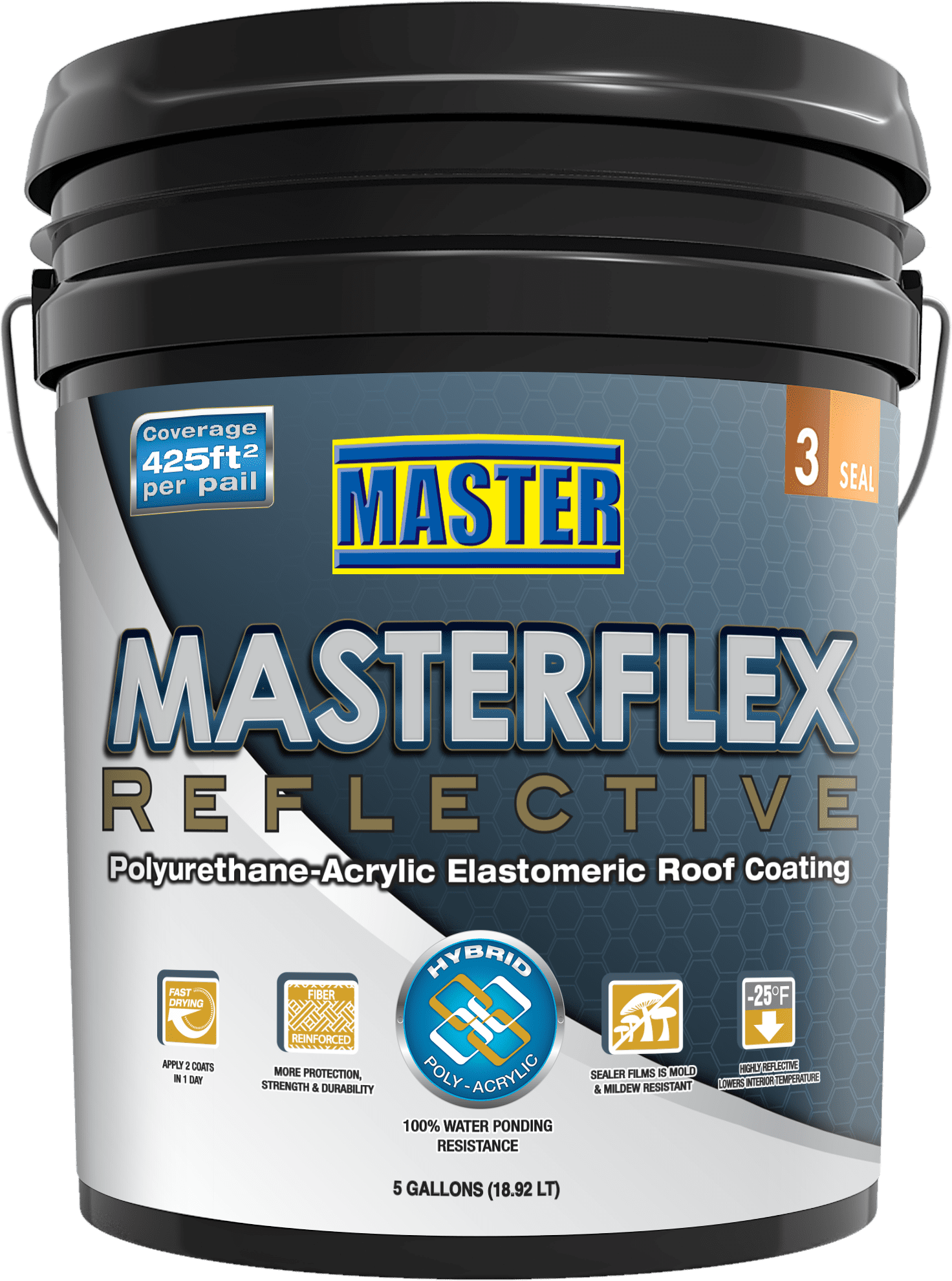 Masterflex Reflective Polyurethane-Acrylic Elastomeric Roof Coating White, 5 gal