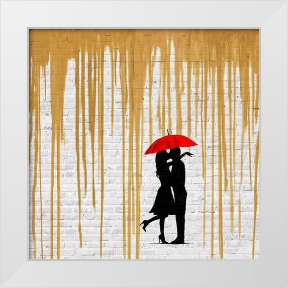 Masterfunk Collective 12x12 White Modern Wood Framed Museum Art Print Titled - Romance in the Rain (Gold, detail)