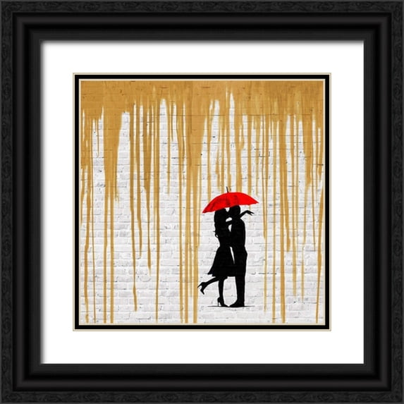 Masterfunk Collective 26x26 Black Ornate Wood Framed with Double Matting Museum Art Print Titled - Romance in the Rain (Gold, detail)