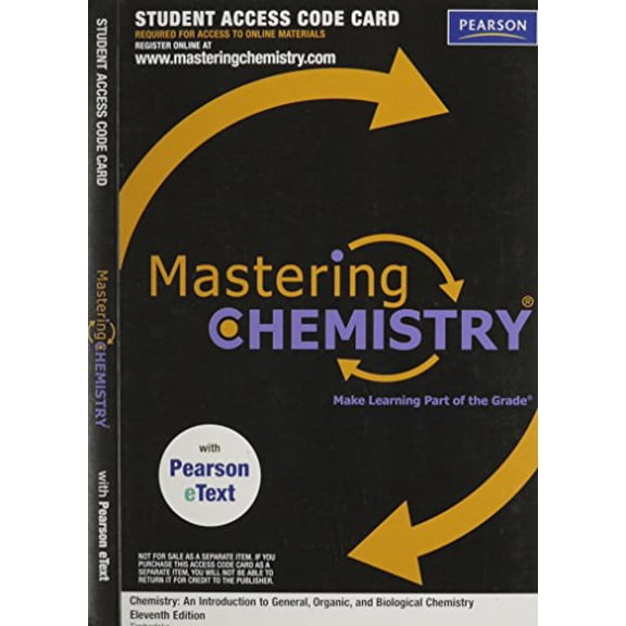 MasteringChemistry with Pearson eText -- Valuepack Access Card -- for Chemistry: An Introduction to General, Organic, and Bilogical Chemistry, 9780321729958, Paperback, Eleventh edition