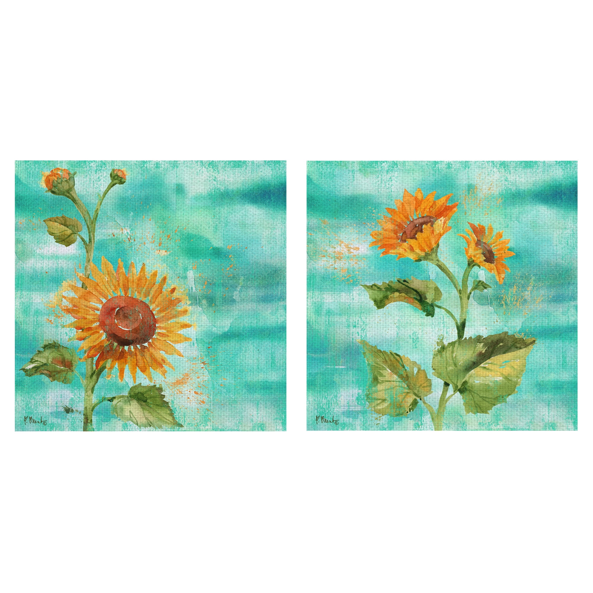 Masterpiece Art Gallery Arianna Sunflowers I & II By Paul Brent Canvas Art Print Set of 2 16" x 16"
