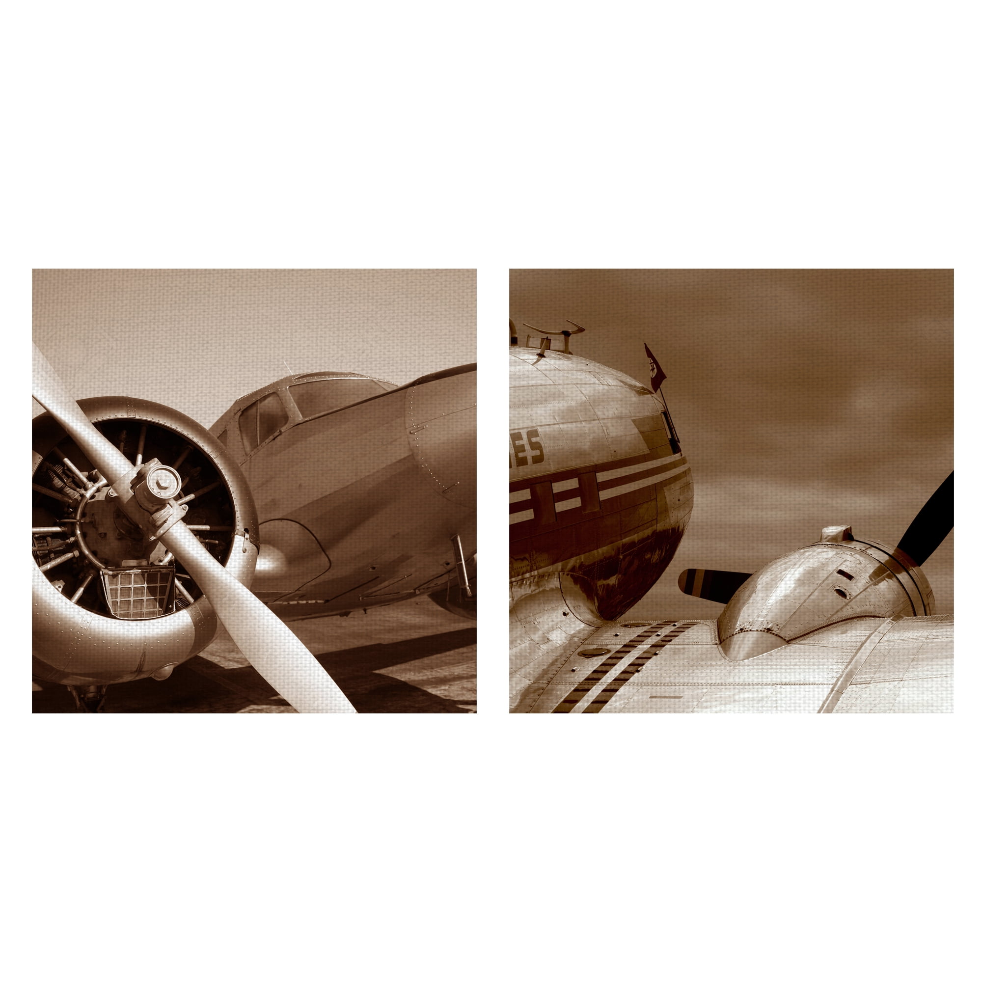 Vintage Sepia Airplane Canvas Art Print Set, 24" x 24"