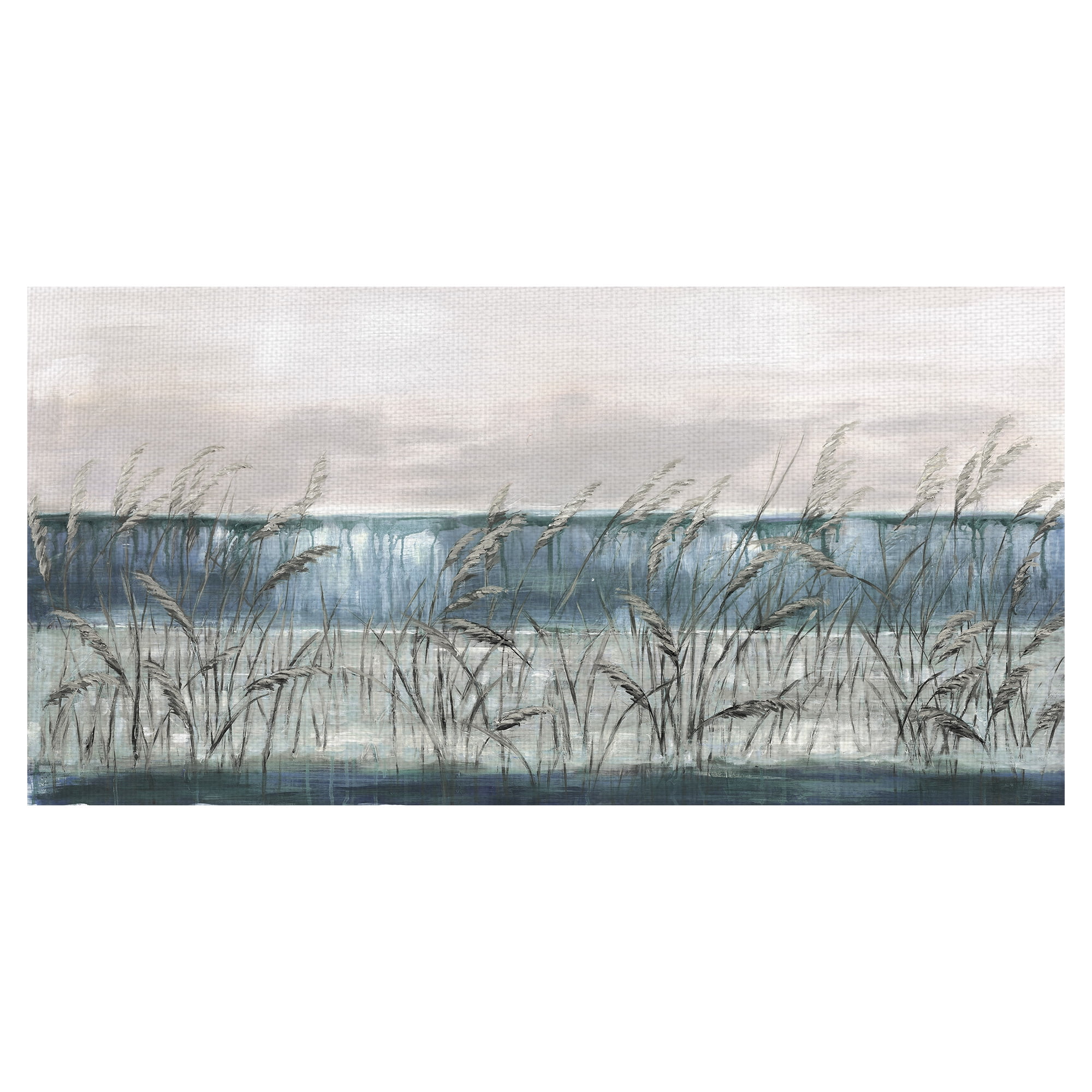 Large Blue and Gray Abstract Beach Landscape Canvas Art