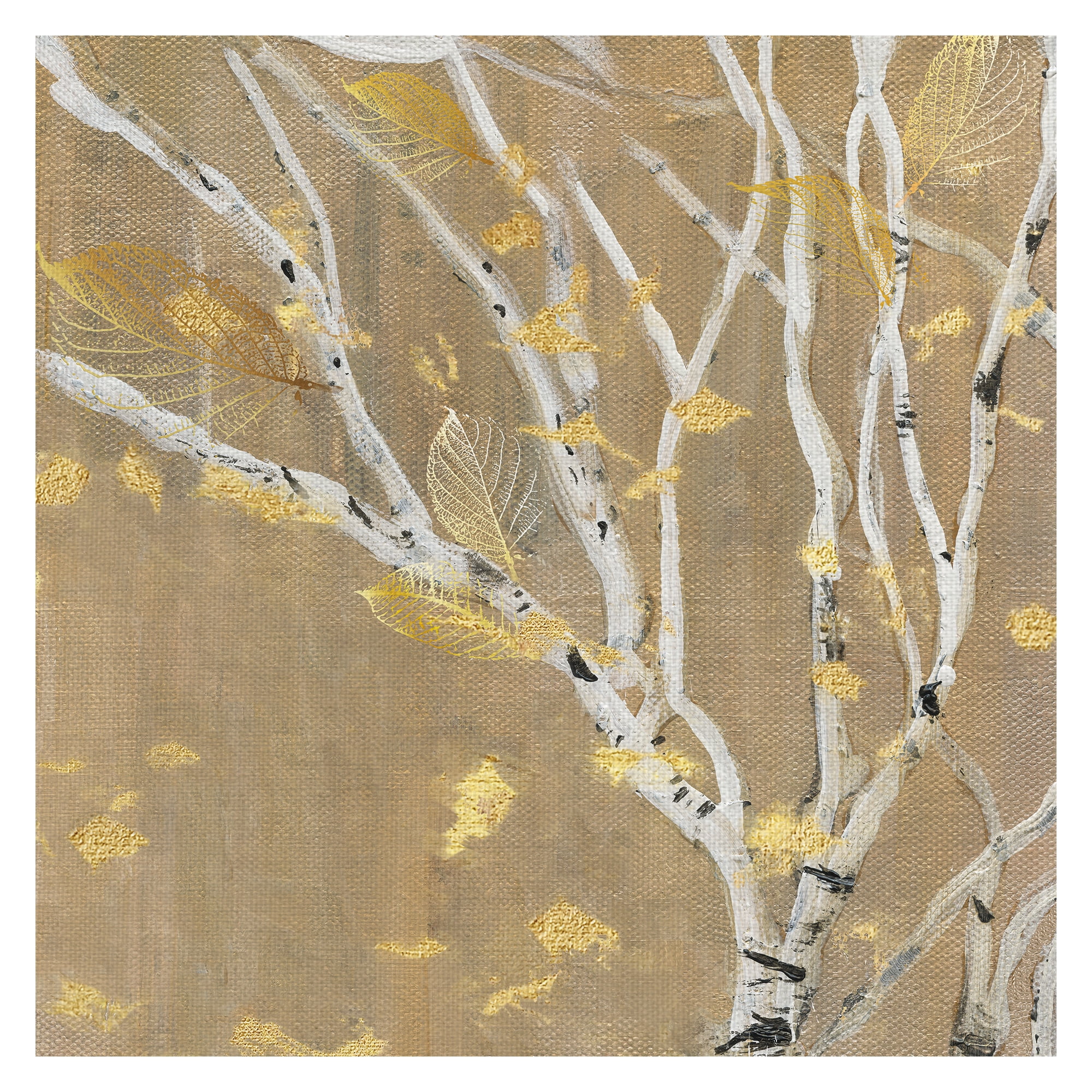 Masterpiece Art Gallery Birch Wood III Golden Leaves By Susan Jill Canvas Art Print 35" x 35"