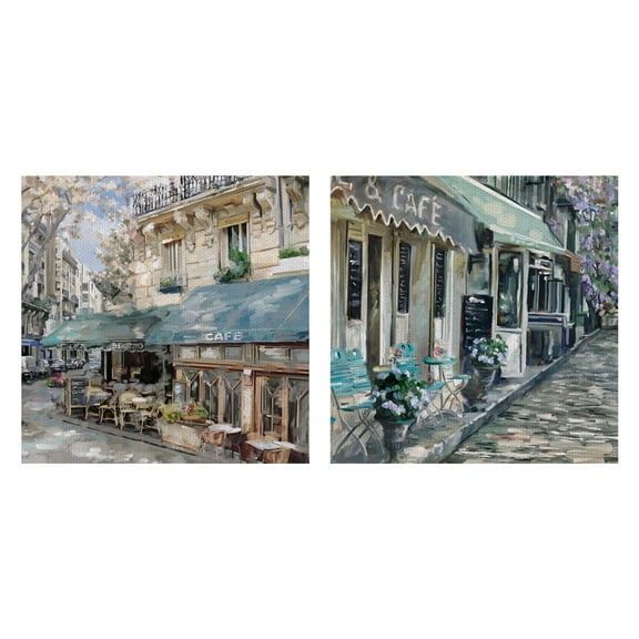 Masterpiece Art Gallery Bistro de Paris French Cafe I & II Square by Studio Arts Canvas Art Print Set of 2 (24" x 24")