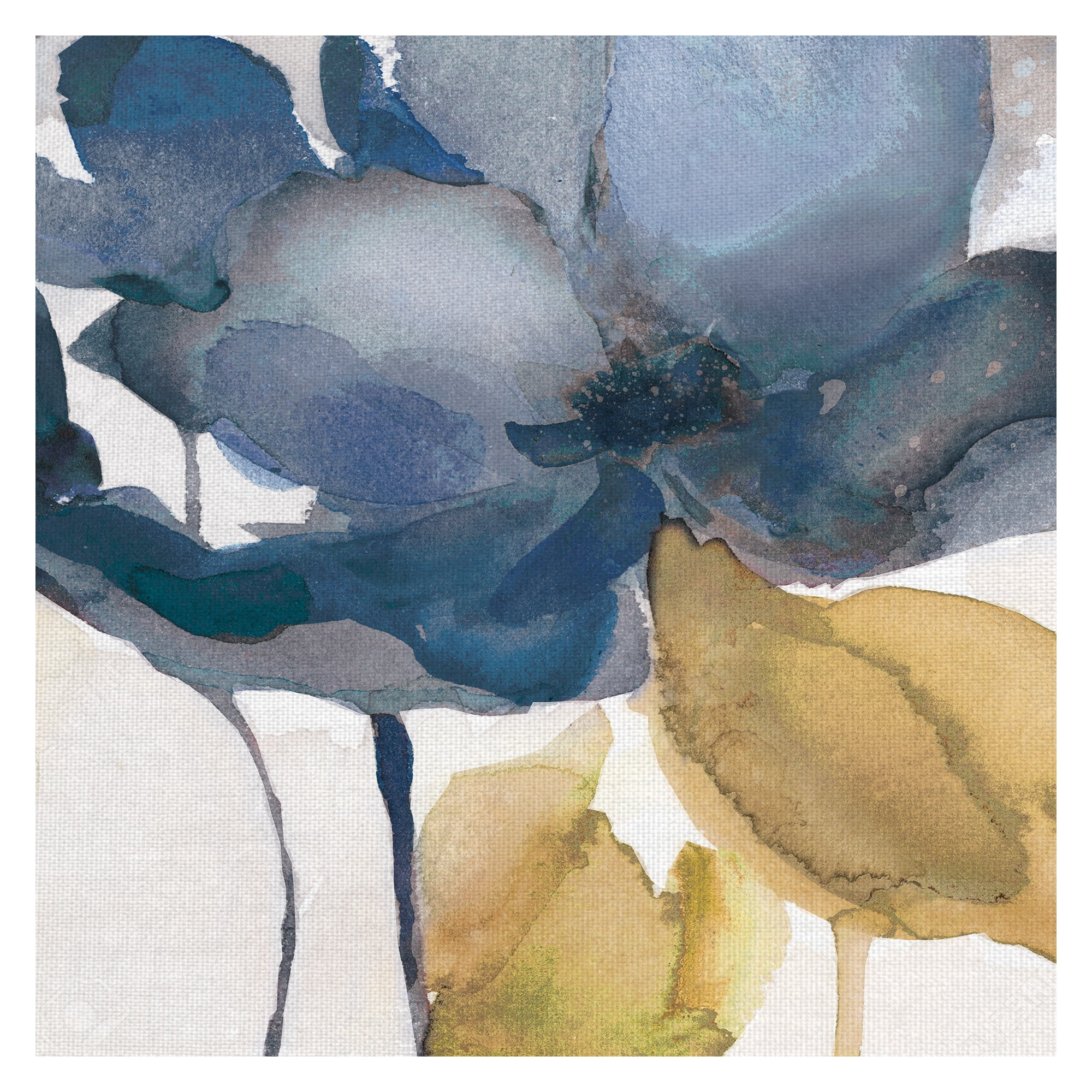 Blue and Gold Floral Watercolor Canvas Art for Kids, 21" x 21"