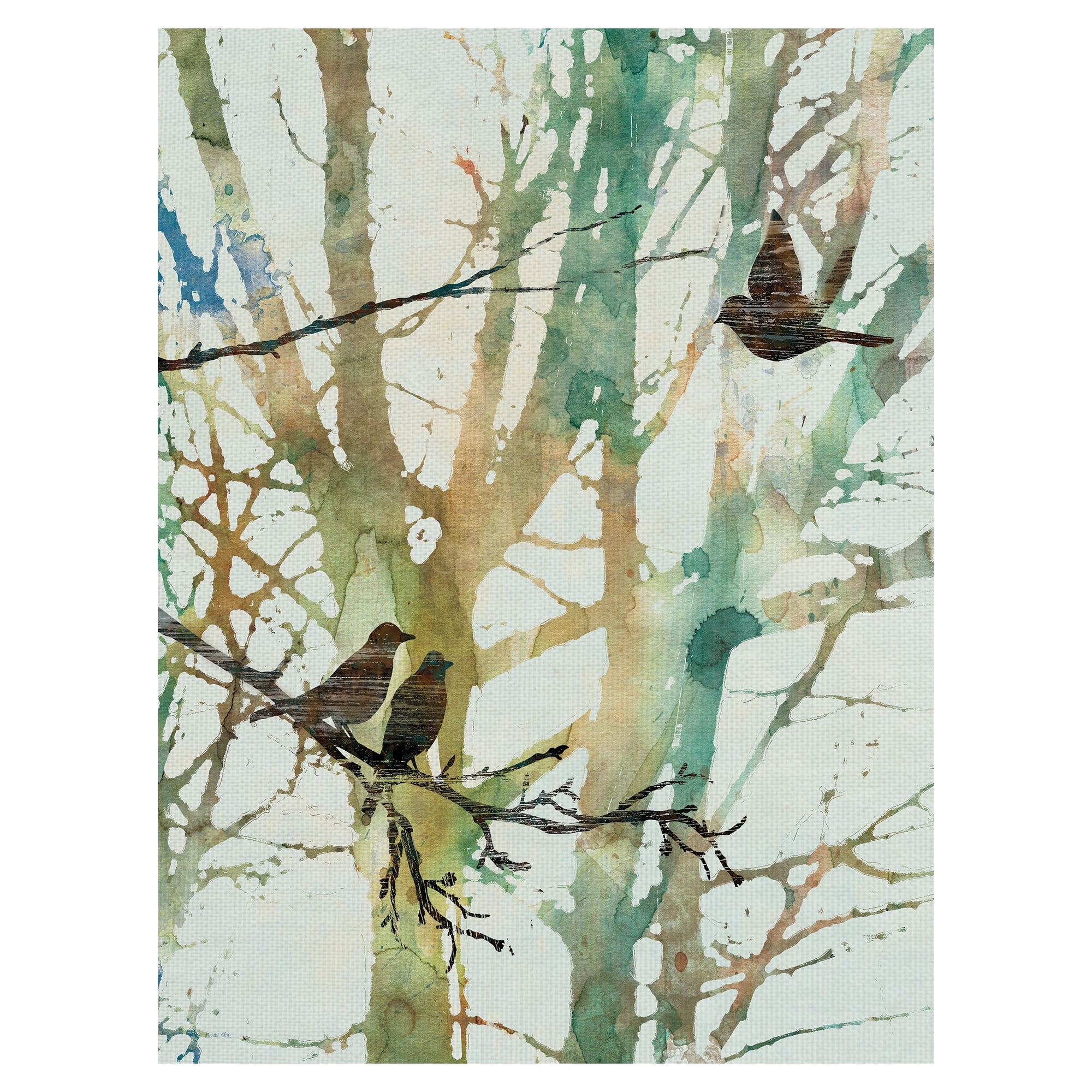 Botanical Birds Watercolor Canvas Art Print for Kids Room