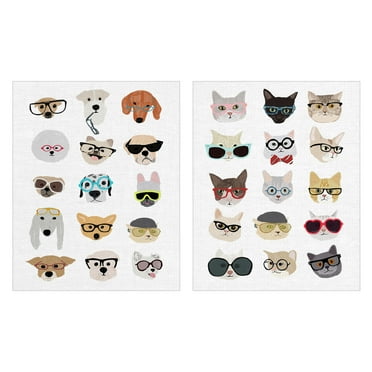 Masterpiece Art Gallery Cats & Dogs with Glasses by Hanna Melin Canvas Art Print Set of 2 (16" x 20")