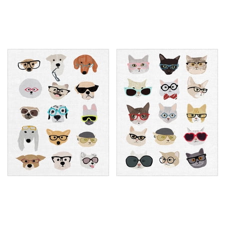 Masterpiece Art Gallery Cats & Dogs with Glasses by Hanna Melin Canvas Art Print Set of 2 (16" x 20")