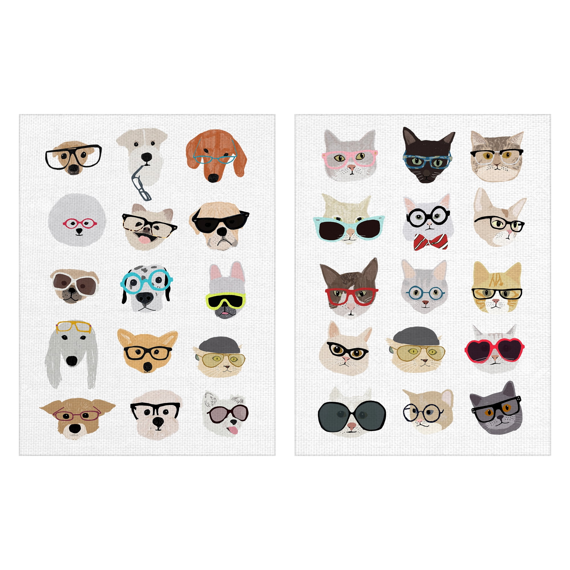 Masterpiece Art Gallery Cats & Dogs with Glasses by Hanna Melin Canvas Art Print Set of 2 (18" x 24")