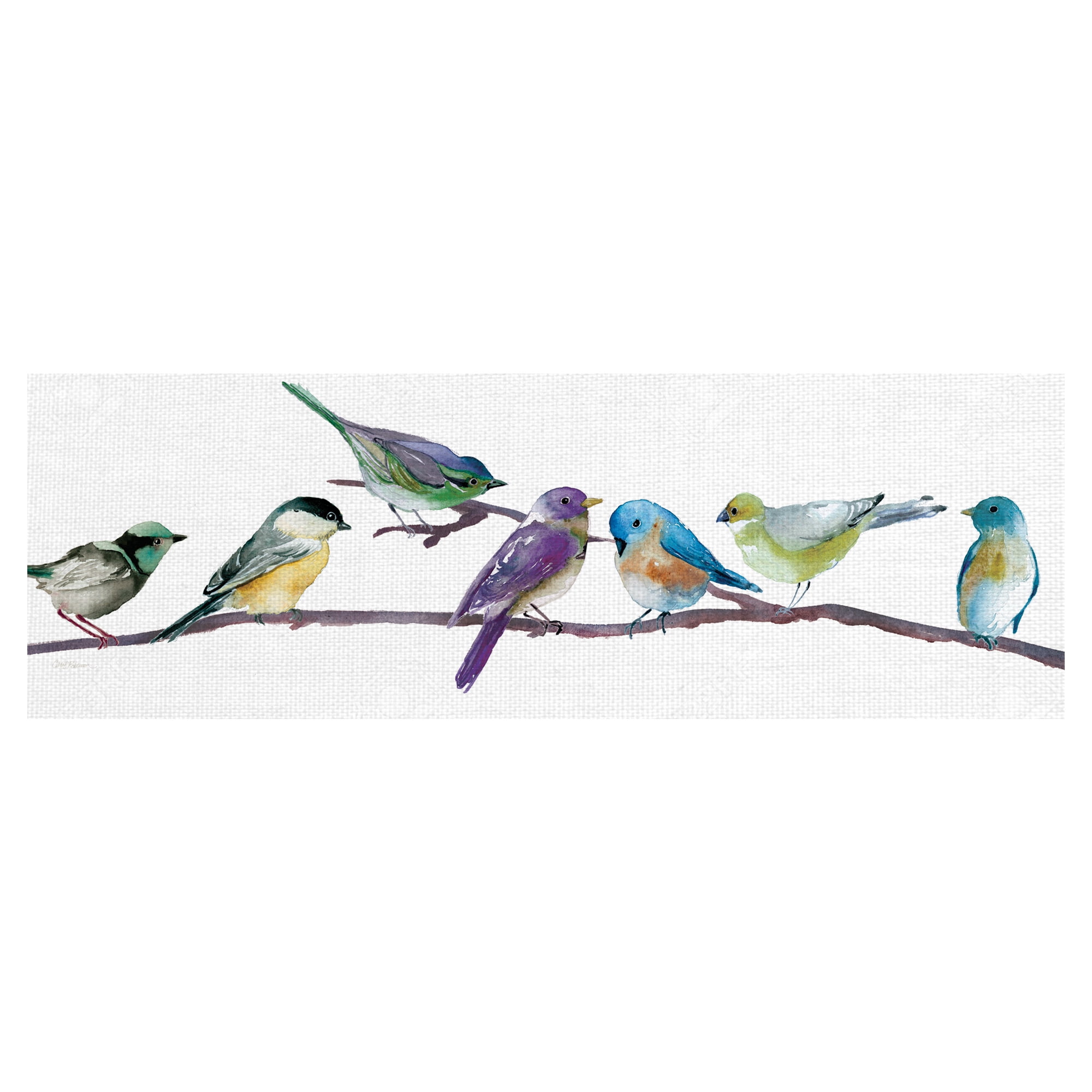 Colorful Birds on Branch Canvas Art Print 12" x 36"