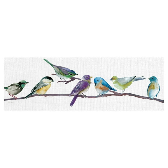 Masterpiece Art Gallery Colorful Spot Birds On A Tree Branch Canvas Art Print 12' x 36"