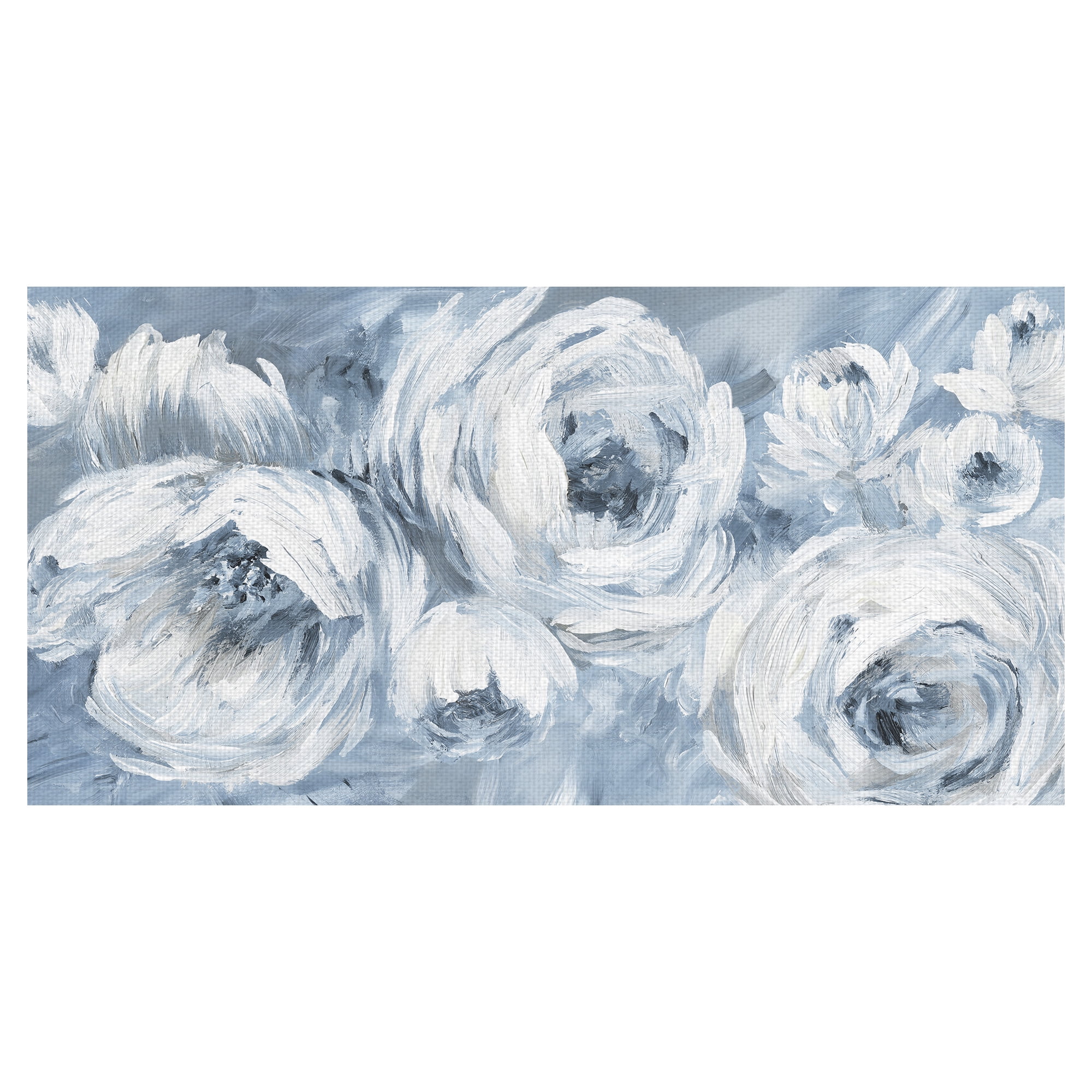 Masterpiece Art Gallery Contemporary Blues White Ranunculus by Nan Canvas Art 17" x 34"