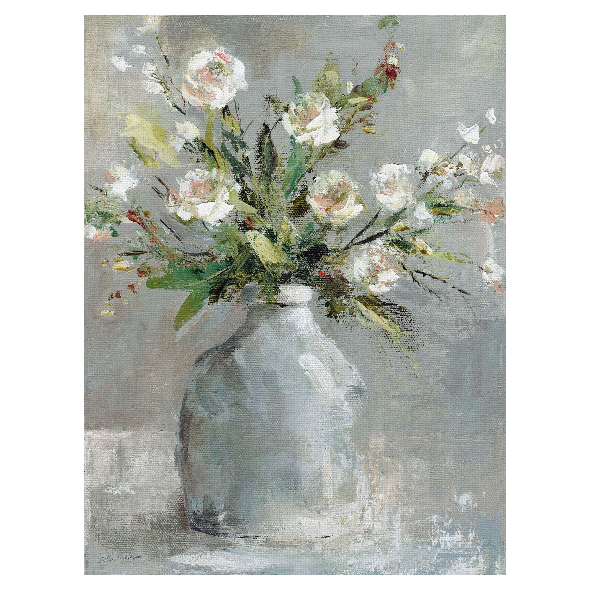 Large Gray Vase with Floral Bouquet Canvas Print for Kids