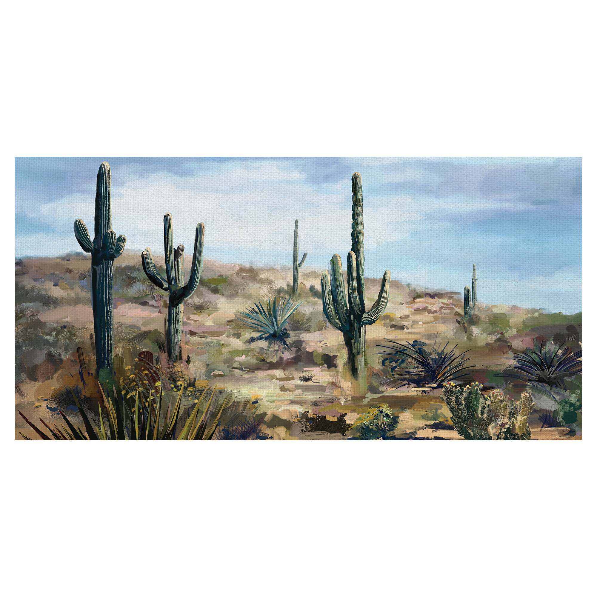 Masterpiece Art Gallery Desert Cactus Vista by Studio Arts Canvas Art Print 27" x 54"