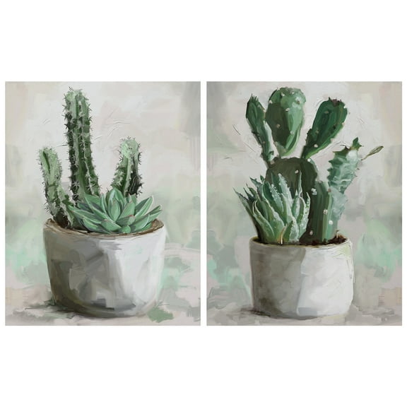 Masterpiece Art Gallery Desert Garden I & II Potted Cactus by Studio Arts Canvas Art Print