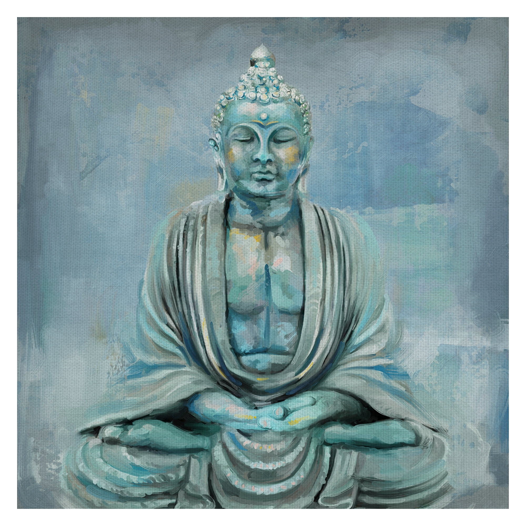 24" x 24" Blue and Green Canvas Buddha Art Print