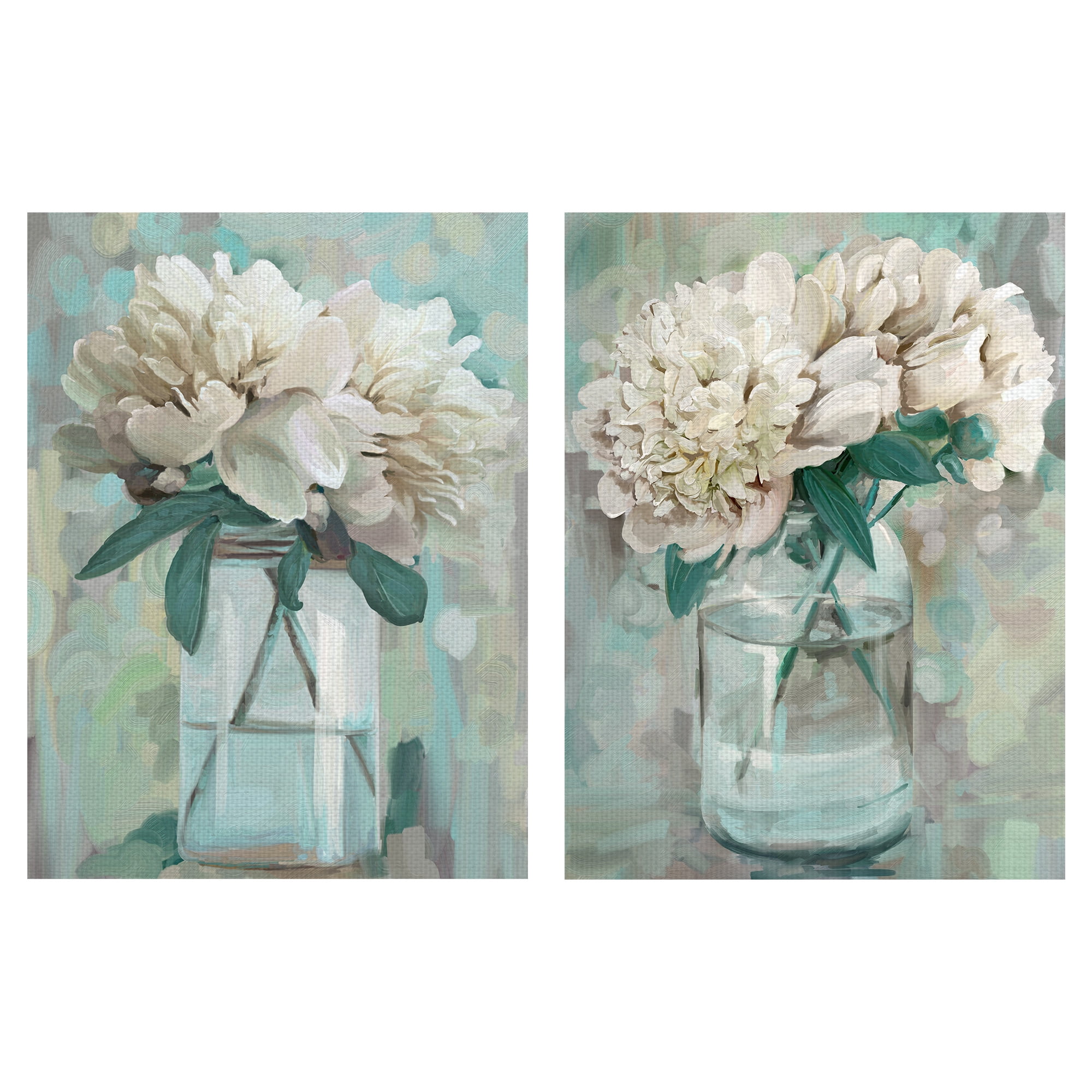 Masterpiece Art Gallery Farmhouse Peonies I & II In Vase By Studio Arts Canvas Art Print Set of