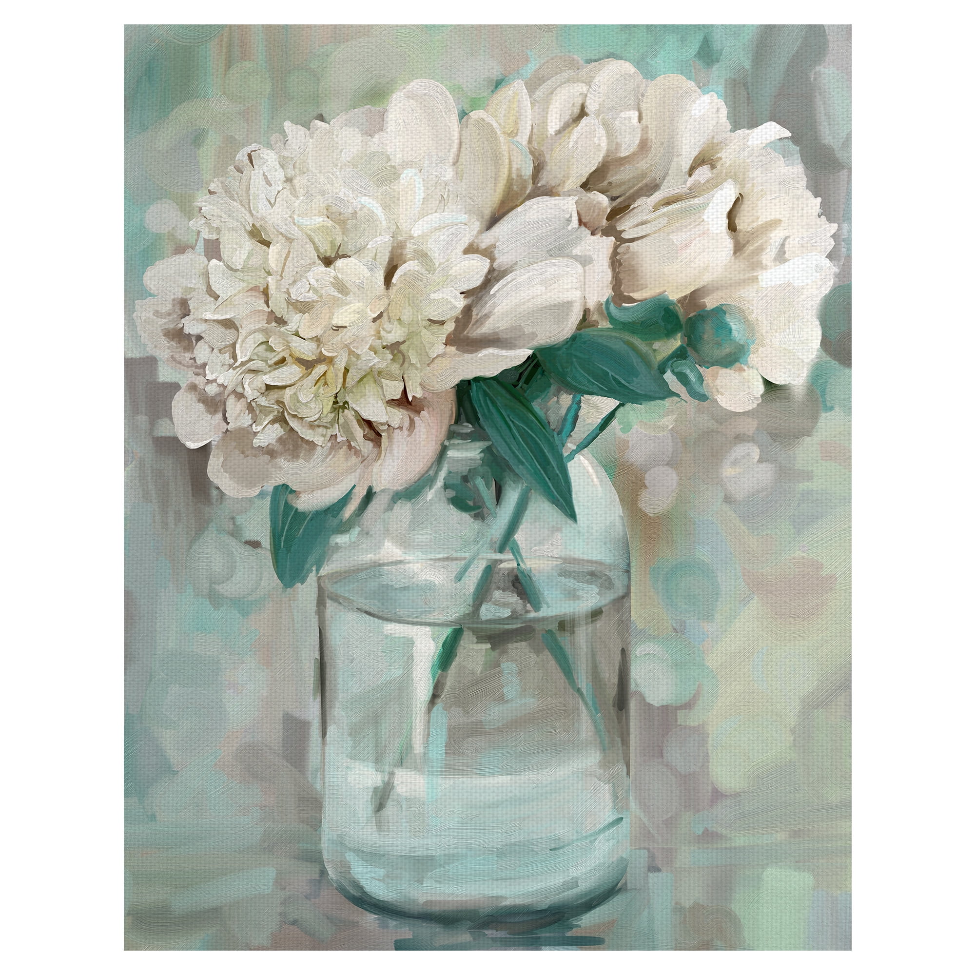 White Peonies in Clear Vase Canvas Art for Kids Room