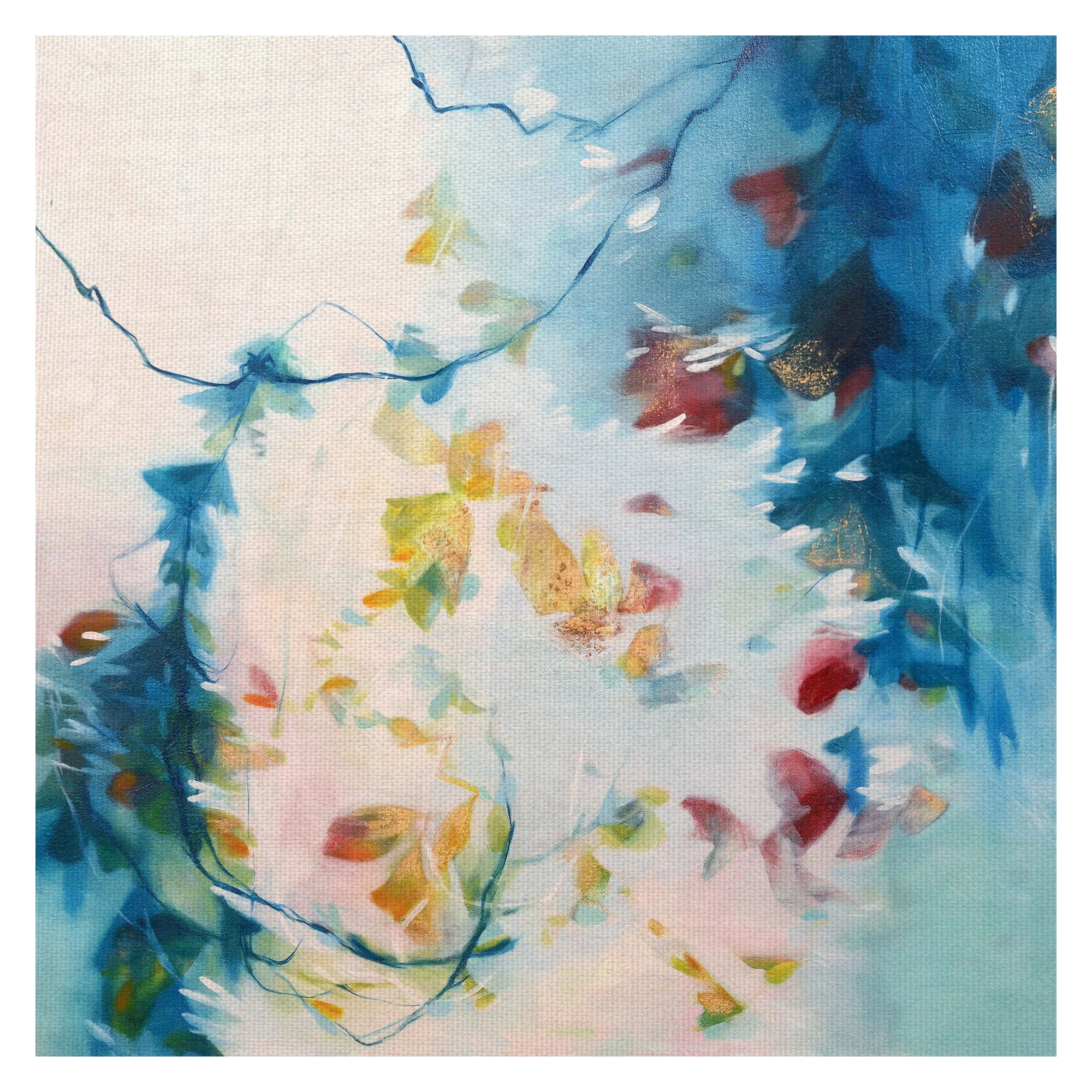 Masterpiece Art Gallery First Blush Blue Leaves by Elisa Sheehan Canvas Art Print 24" x 24"