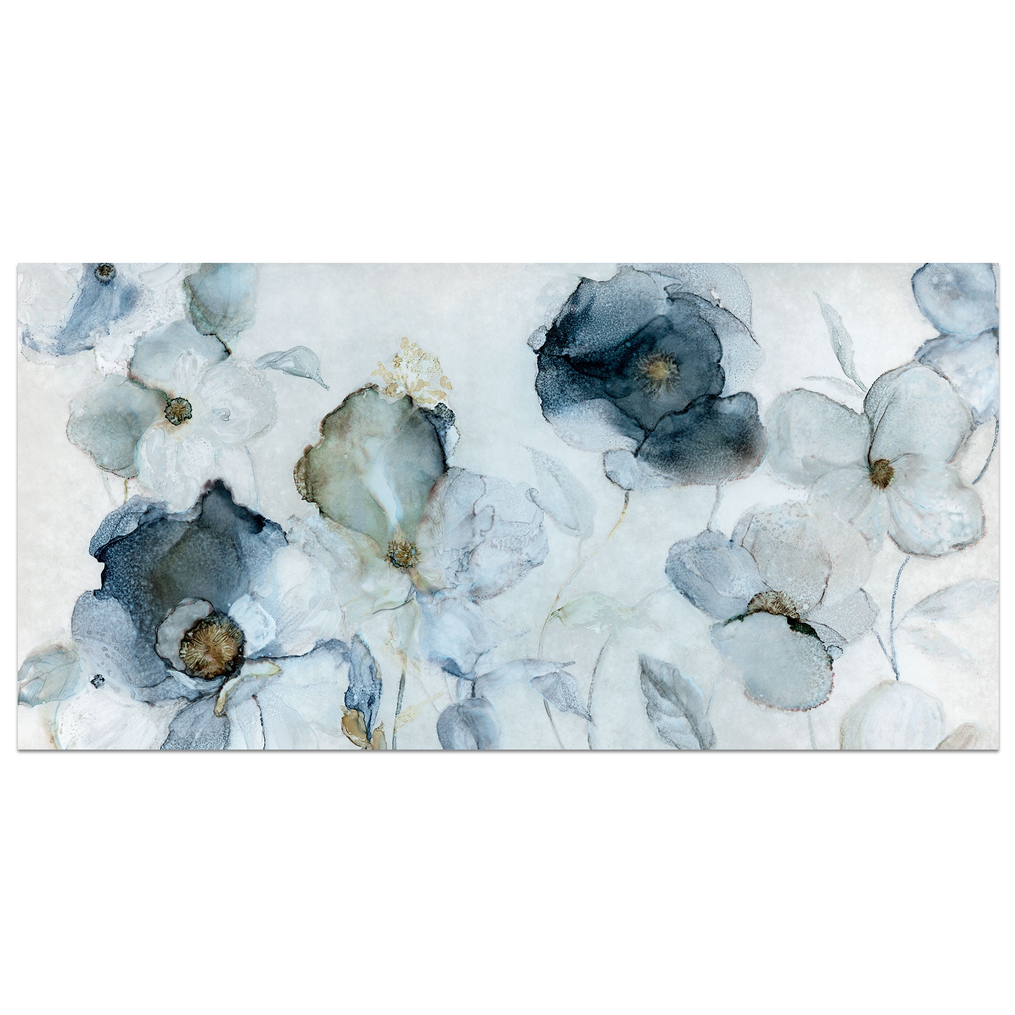 Indigo Floral Watercolor Canvas Art Print for Kids, 24" x 48"